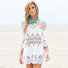Load image into Gallery viewer, Beach Dress White Lace Hollow Crochet Bikini Cover Up Swimwear Women saida de praia Tunic Beach Wear Bathing Suit strand jurkjes