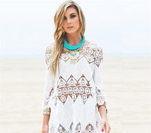 Load image into Gallery viewer, Beach Dress White Lace Hollow Crochet Bikini Cover Up Swimwear Women saida de praia Tunic Beach Wear Bathing Suit strand jurkjes