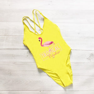 Flamingo Print Swimsuit Women One Pieces Cross Back Swimwear
