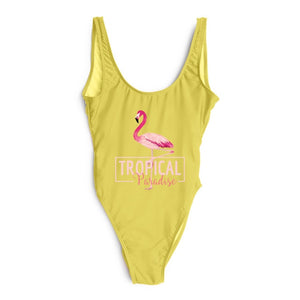 Flamingo Print Swimsuit Women One Pieces Cross Back Swimwear