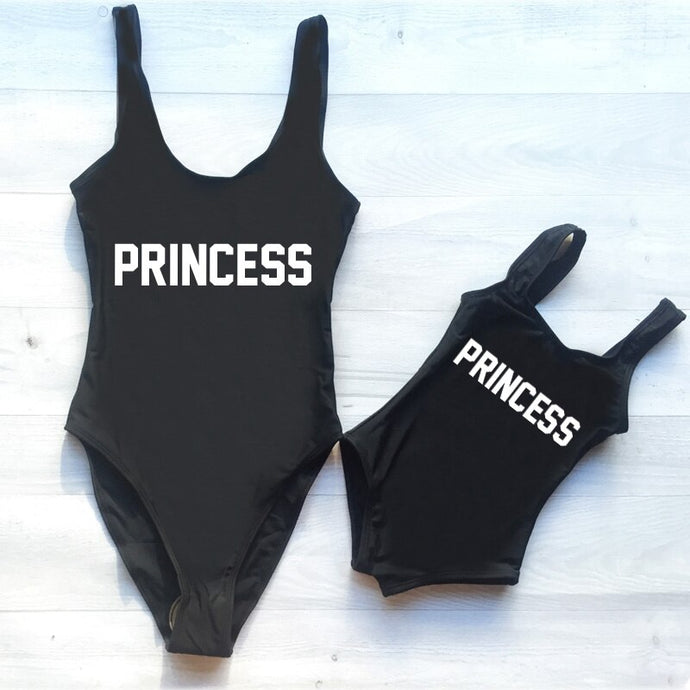 Mother and Daughter PRINCESS Letter Print One Piece Swimwear